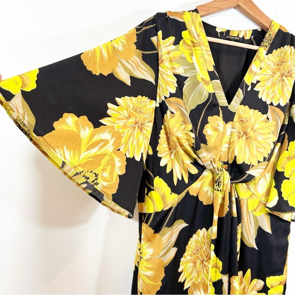 Kobi Halperin Yellow Black Daffodil Maxi Sundress with Kimono Sleeves Pockets